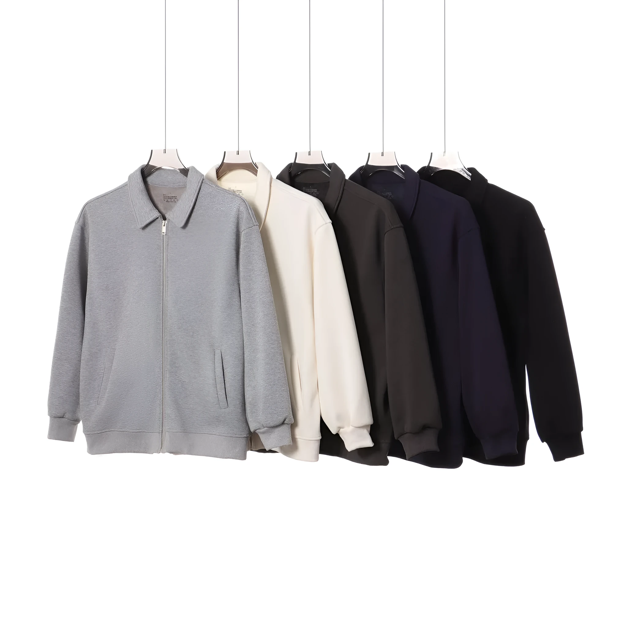 Japanese retro heavyweight 420g silver fox fleece zip-up jacket in heather gray, loose fit with lapel collar