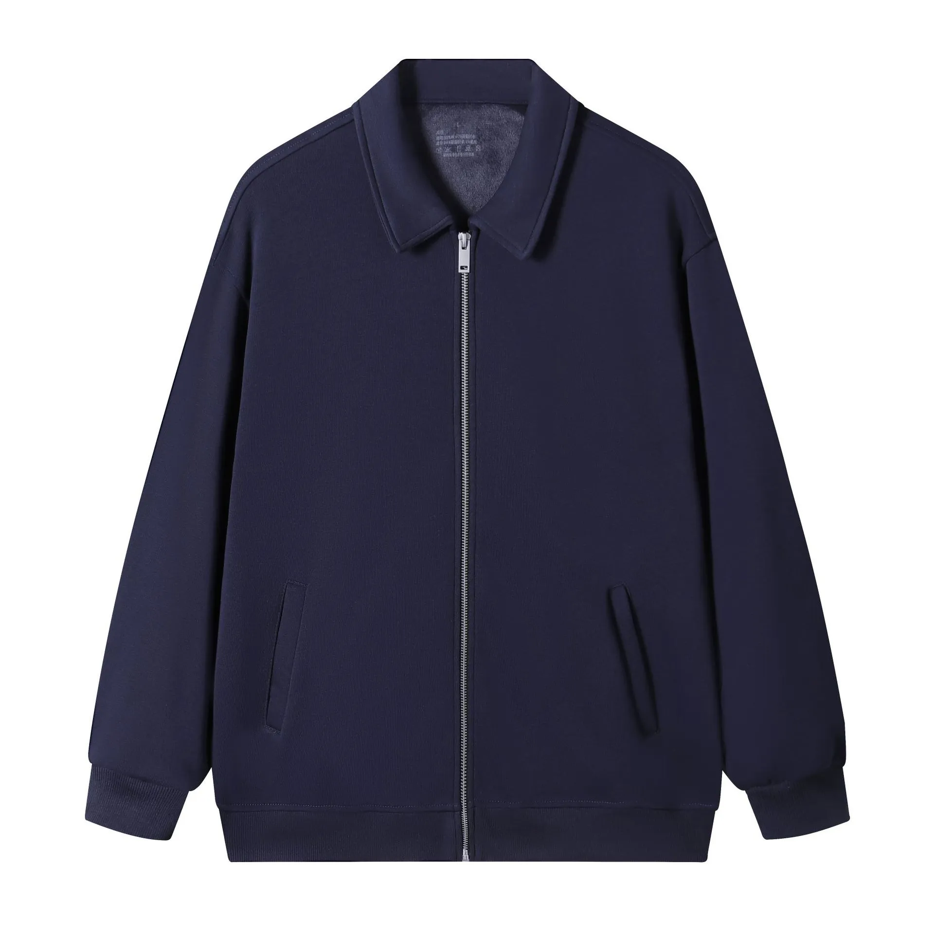 Japanese retro heavyweight 420g silver fox fleece zip-up jacket in heather gray, loose fit with lapel collar