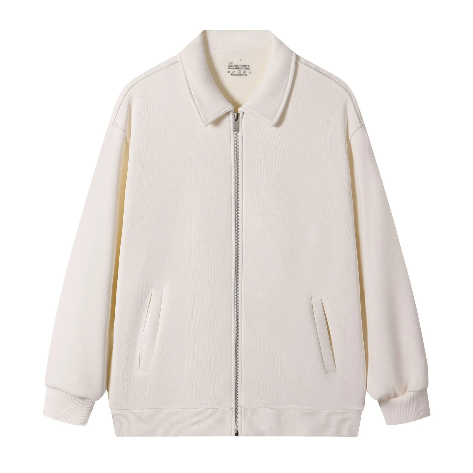Japanese retro heavyweight 420g silver fox fleece zip-up jacket in heather gray, loose fit with lapel collar