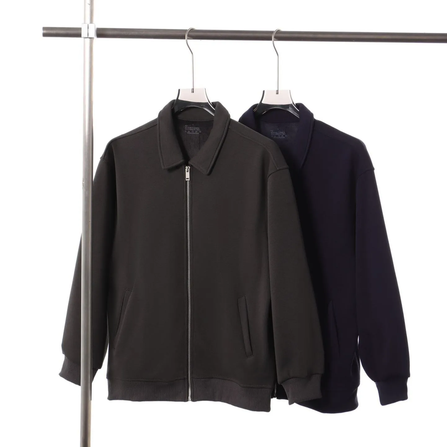 Japanese retro heavyweight 420g silver fox fleece zip-up jacket in heather gray, loose fit with lapel collar