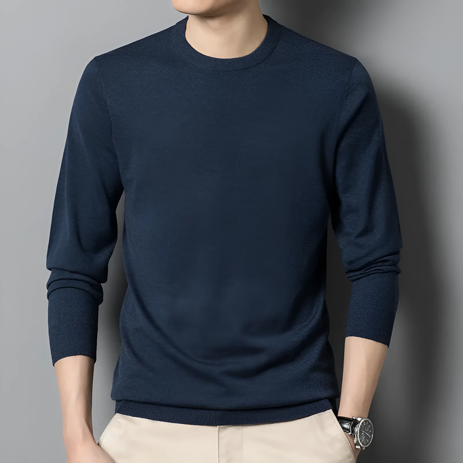 Men's fine yarn heavy sweater in light blue – pullover style for autumn winter – size M to 4XL