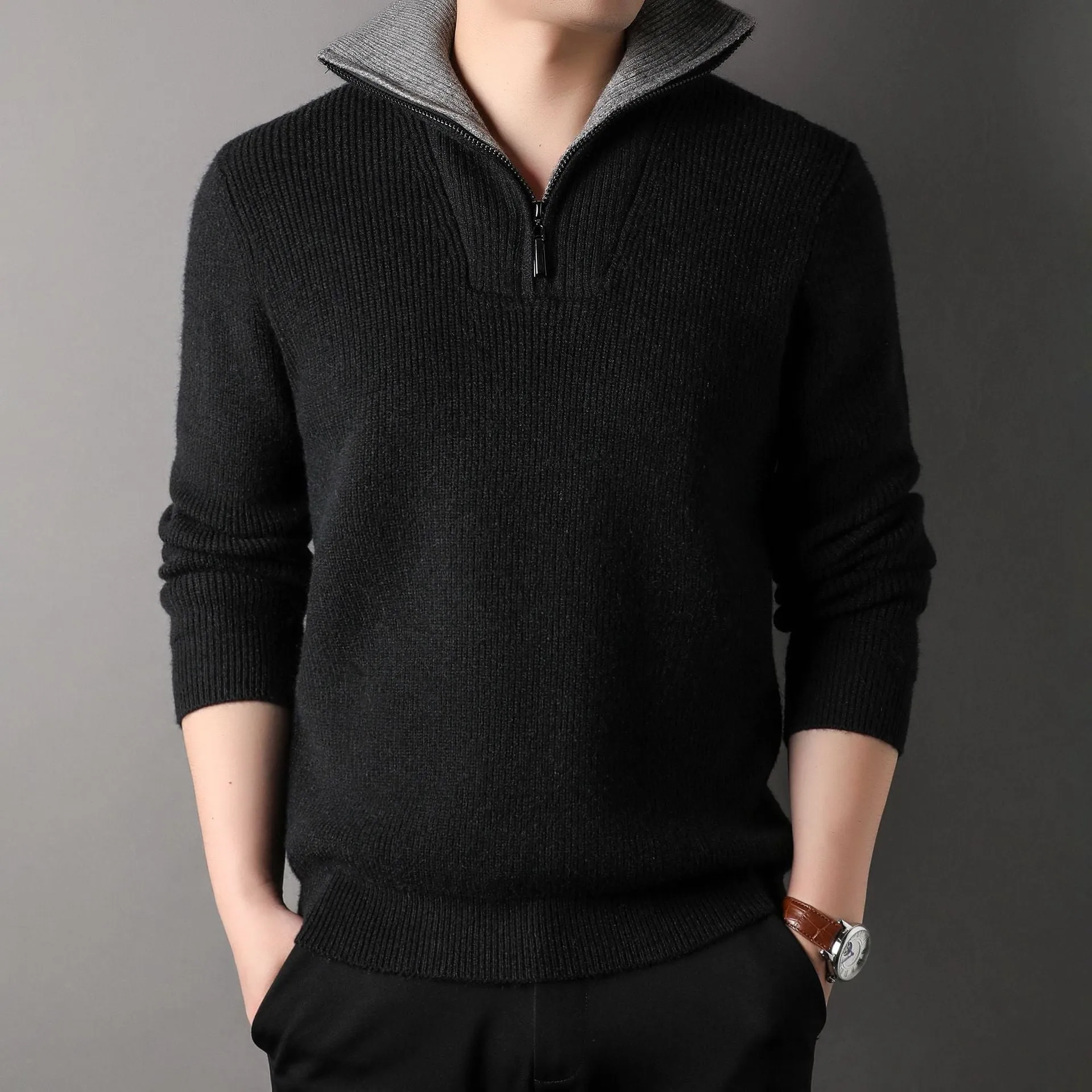 Men's twisted jacquard lapel sweater cardigan in orange, loose fit, long sleeves, autumn knitwear