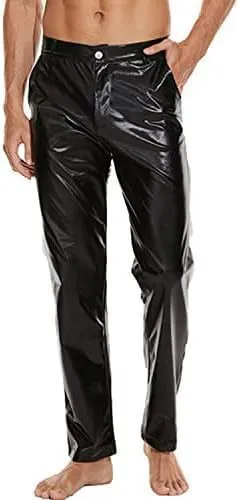 Shiny wet-look disco pants, straight leg capri style, in silver with high elastic waistband