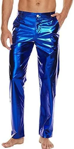 Shiny wet-look disco pants, straight leg capri style, in silver with high elastic waistband