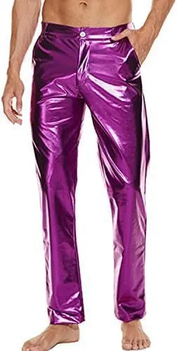Shiny wet-look disco pants, straight leg capri style, in silver with high elastic waistband