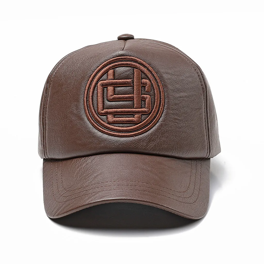 Adjustable imitation leather peaked cap in three colours black dark coffee light coffee for spring autumn winter