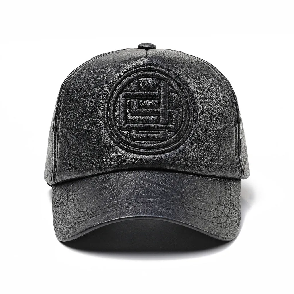 Adjustable imitation leather peaked cap in three colours black dark coffee light coffee for spring autumn winter