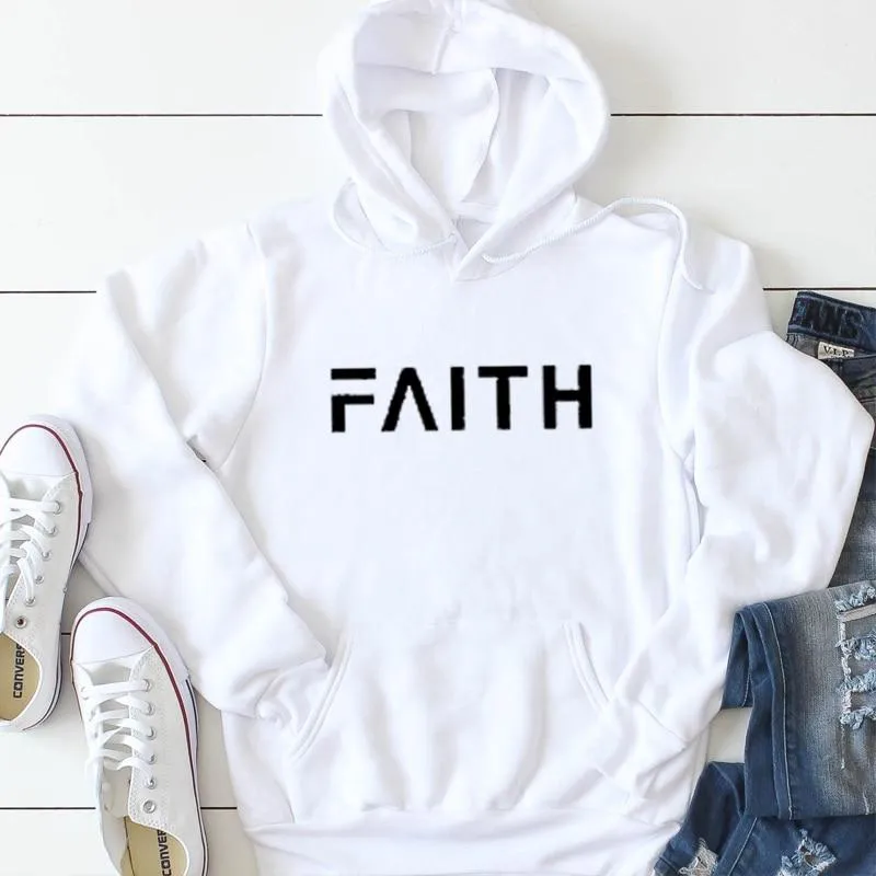 Faith Letter Print Women Hoodie cotton blend crew neck pullover in five colours