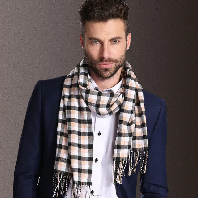 Men tartan polypropylene shawl scarf with plaid pattern, 180cm length, 70cm width