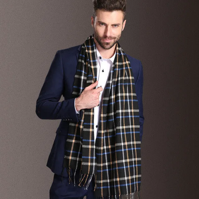 Men tartan polypropylene shawl scarf with plaid pattern, 180cm length, 70cm width