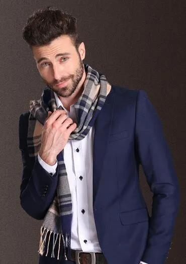Men tartan polypropylene shawl scarf with plaid pattern, 180cm length, 70cm width