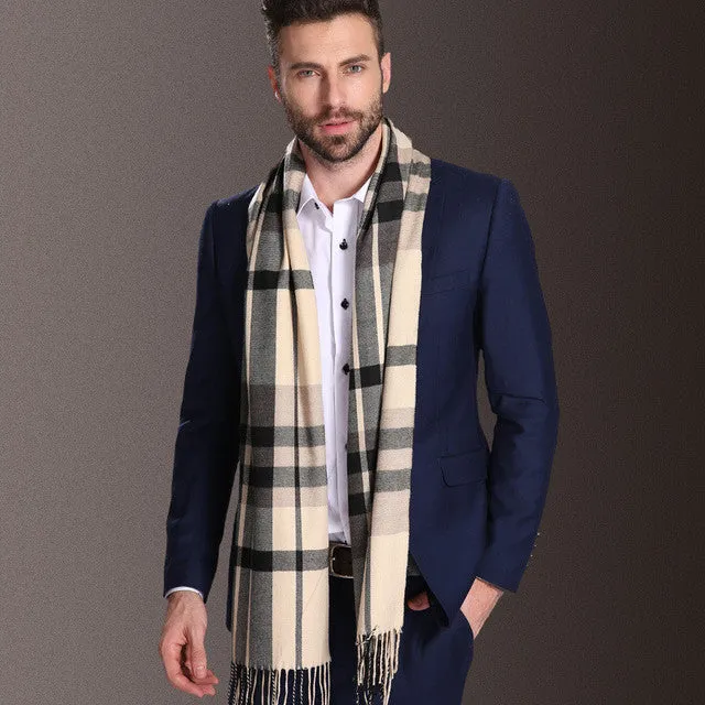 Men tartan polypropylene shawl scarf with plaid pattern, 180cm length, 70cm width