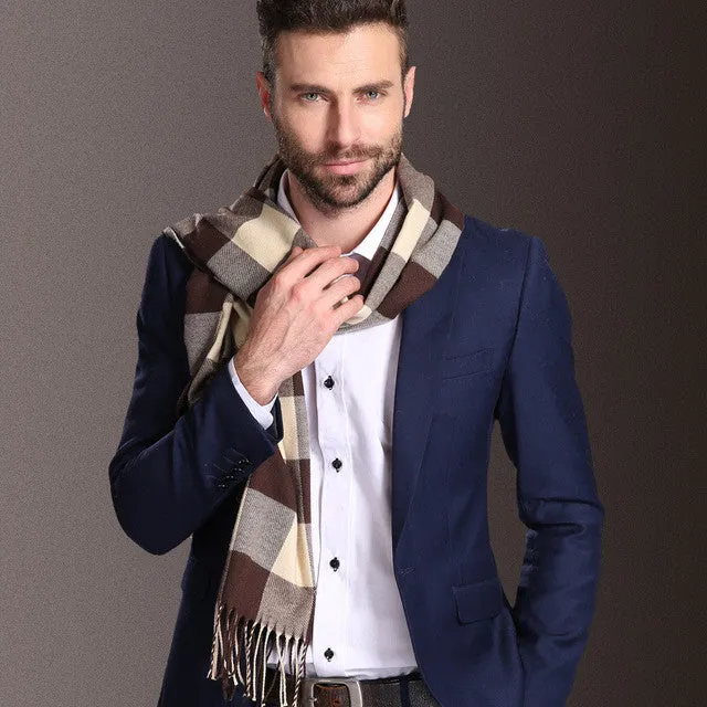 Men tartan polypropylene shawl scarf with plaid pattern, 180cm length, 70cm width