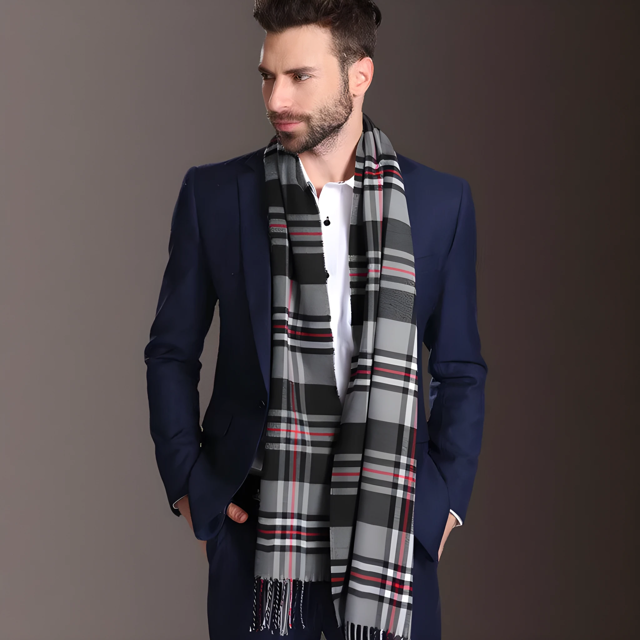 Men tartan polypropylene shawl scarf with plaid pattern, 180cm length, 70cm width