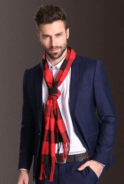 Men tartan polypropylene shawl scarf with plaid pattern, 180cm length, 70cm width