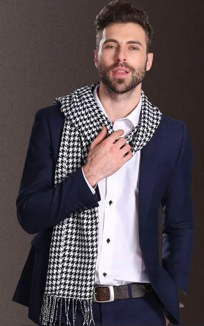 Men tartan polypropylene shawl scarf with plaid pattern, 180cm length, 70cm width