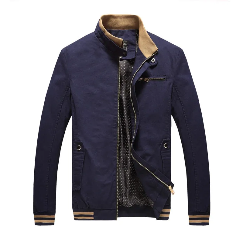 Men's casual jacket in washed pure cotton, four pockets, band collar, Khaki colour, front view size M