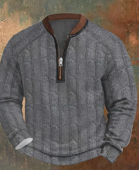 Men's casual checkered printed half zip hoodie loose fit polyester cardigan street tide style