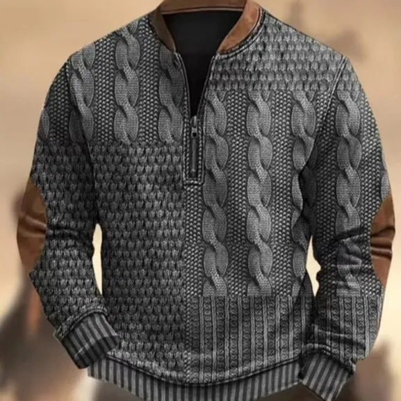 Men's casual checkered printed half zip hoodie loose fit polyester cardigan street tide style