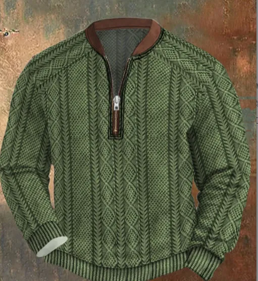 Men's casual checkered printed half zip hoodie loose fit polyester cardigan street tide style