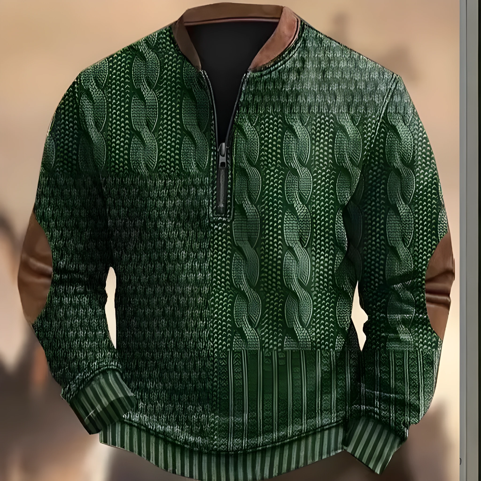 Men's casual checkered printed half zip hoodie loose fit polyester cardigan street tide style