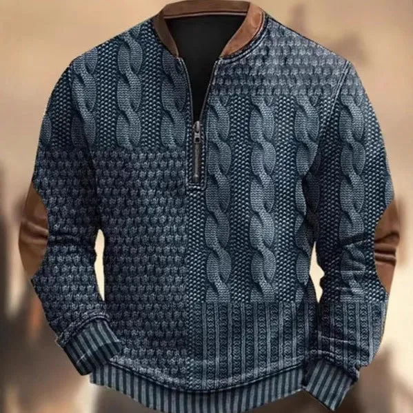 Men's casual checkered printed half zip hoodie loose fit polyester cardigan street tide style