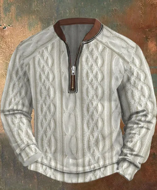 Men's casual checkered printed half zip hoodie loose fit polyester cardigan street tide style