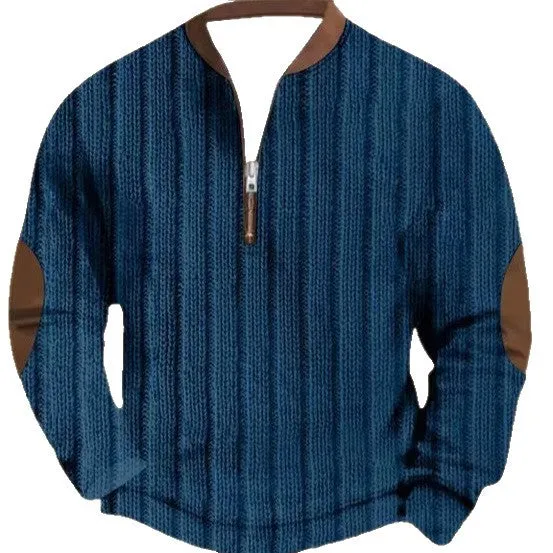 Men's casual checkered printed half zip hoodie loose fit polyester cardigan street tide style