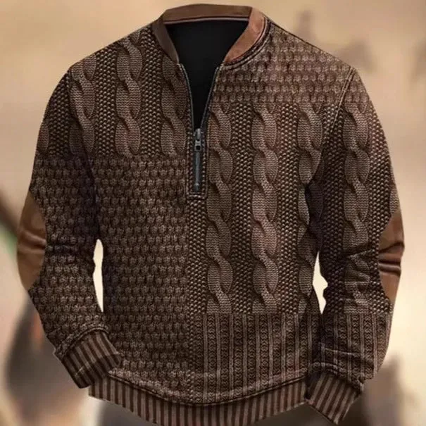 Men's casual checkered printed half zip hoodie loose fit polyester cardigan street tide style