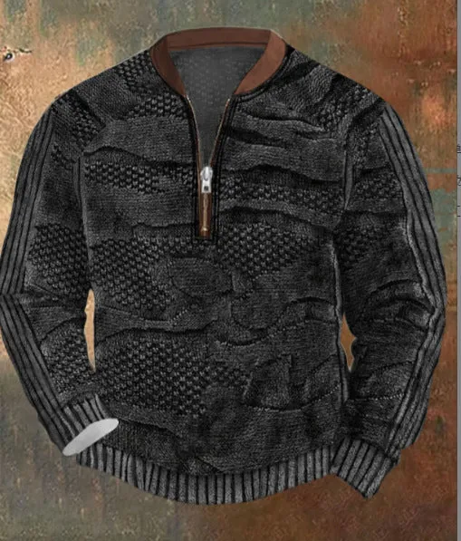Men's casual checkered printed half zip hoodie loose fit polyester cardigan street tide style