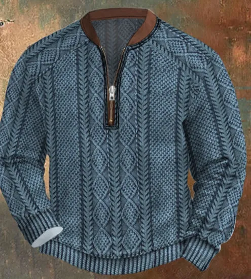 Men's casual checkered printed half zip hoodie loose fit polyester cardigan street tide style