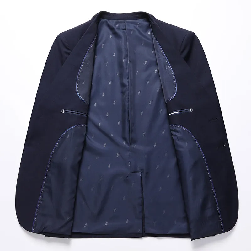Men's South Korean-style slim-fit business two-button suit set in gray colour showing coat and trousers