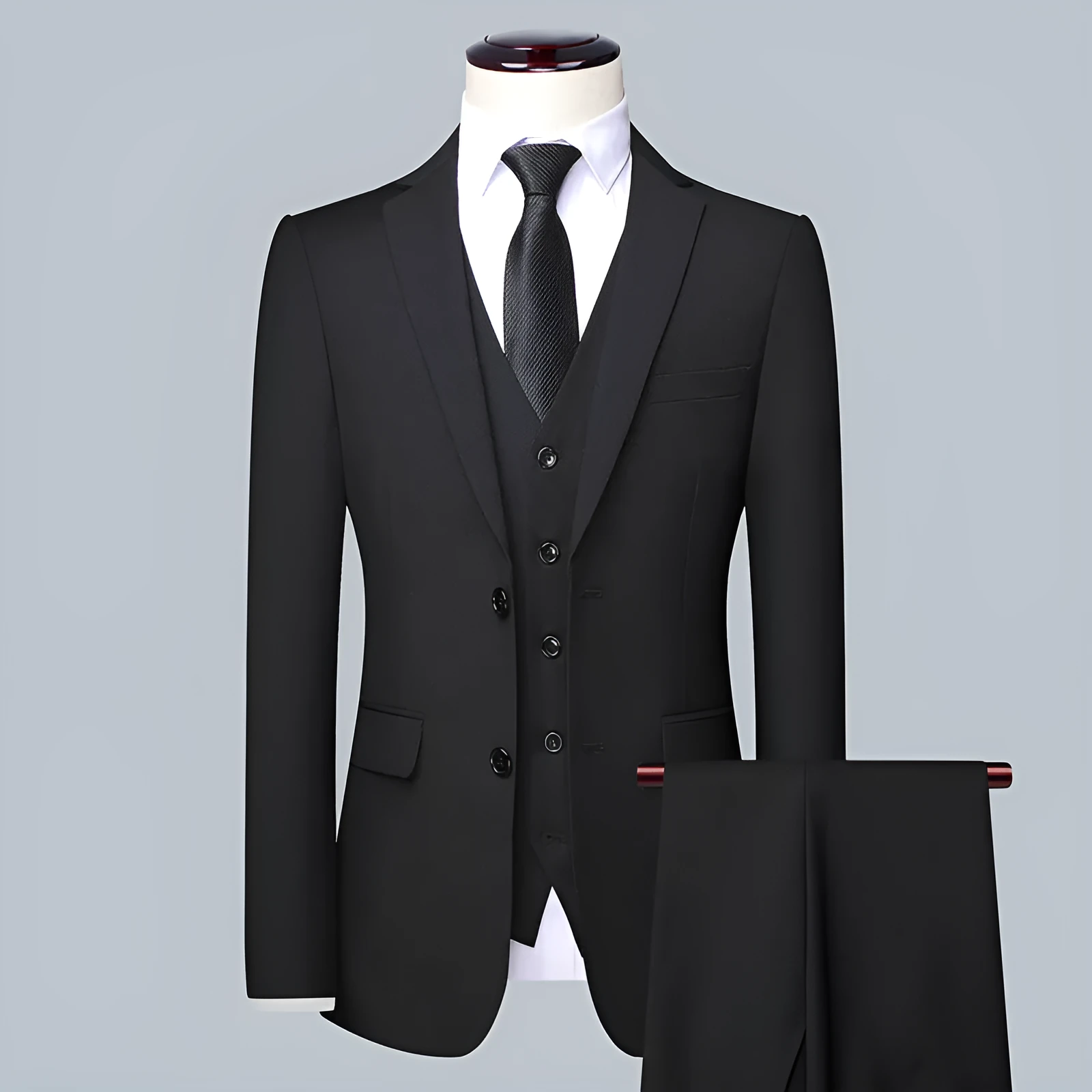 Men's South Korean-style slim-fit business two-button suit set in gray colour showing coat and trousers