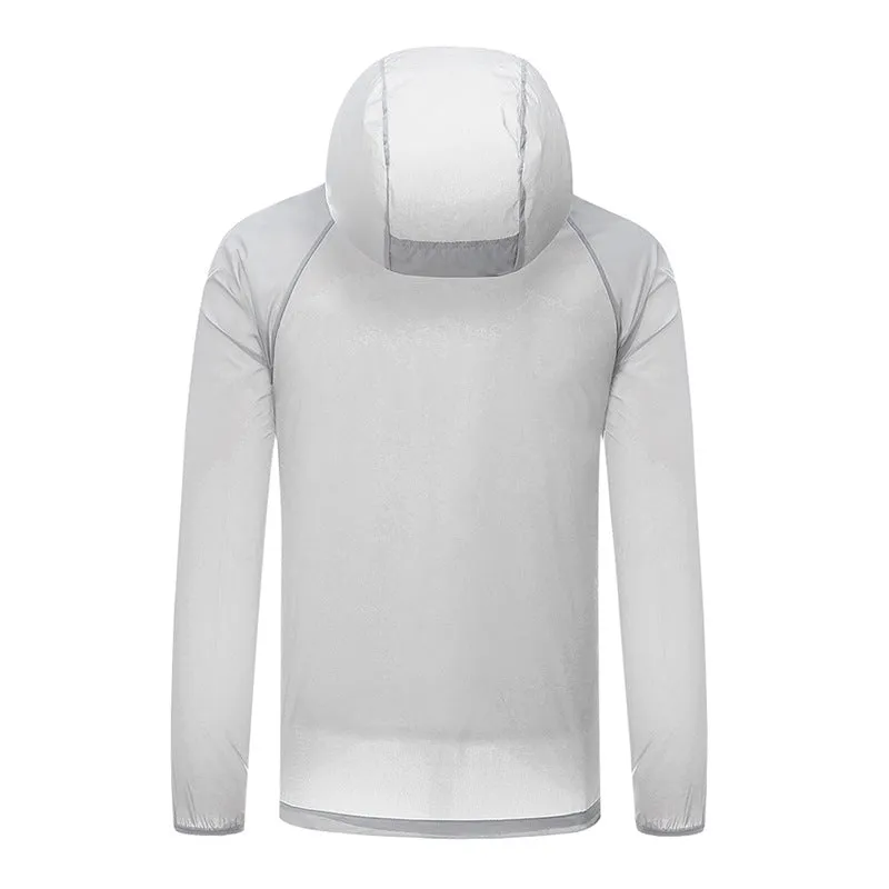 Sun protection shell jacket for women and men in solid colour, hooded nylon quick-dry waterproof windproof reflective outdoor coat