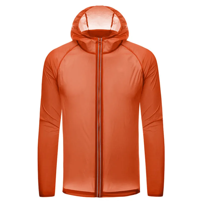 Sun protection shell jacket for women and men in solid colour, hooded nylon quick-dry waterproof windproof reflective outdoor coat