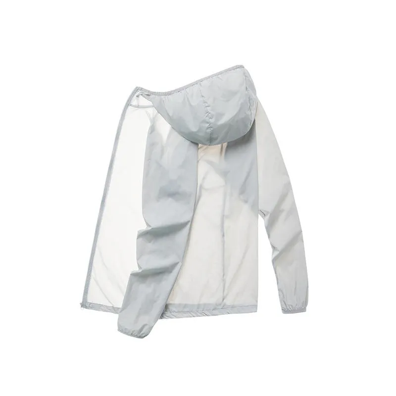 Sun protection shell jacket for women and men in solid colour, hooded nylon quick-dry waterproof windproof reflective outdoor coat