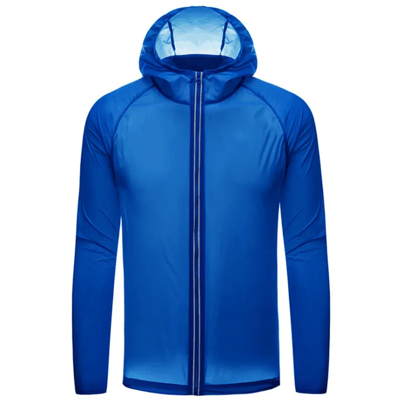 Sun protection shell jacket for women and men in solid colour, hooded nylon quick-dry waterproof windproof reflective outdoor coat