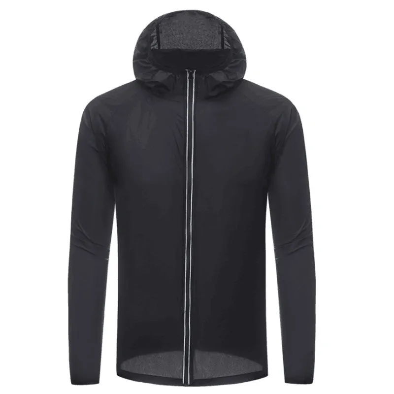 Sun protection shell jacket for women and men in solid colour, hooded nylon quick-dry waterproof windproof reflective outdoor coat