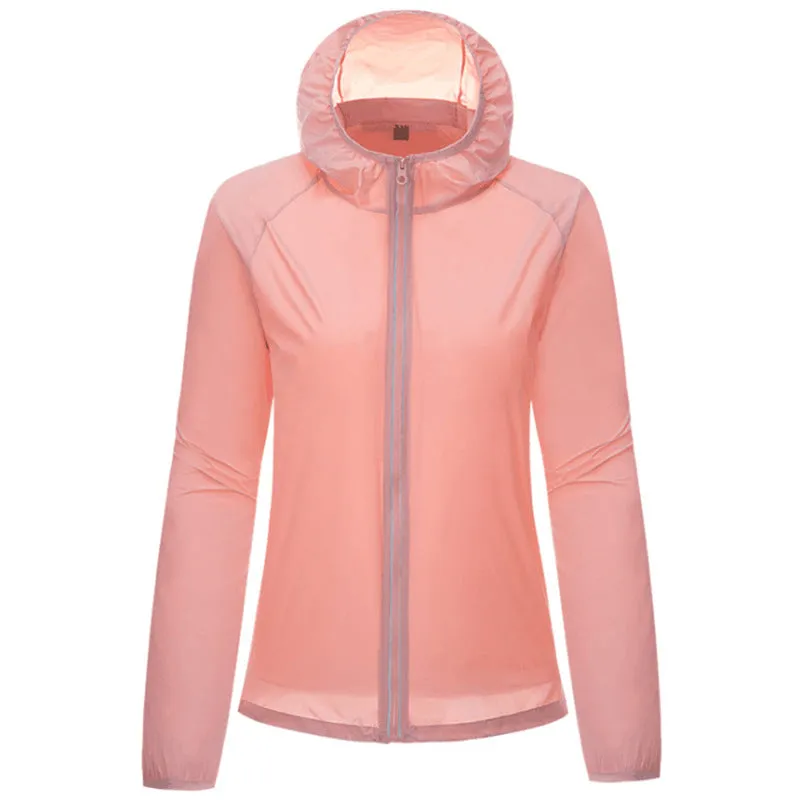 Sun protection shell jacket for women and men in solid colour, hooded nylon quick-dry waterproof windproof reflective outdoor coat