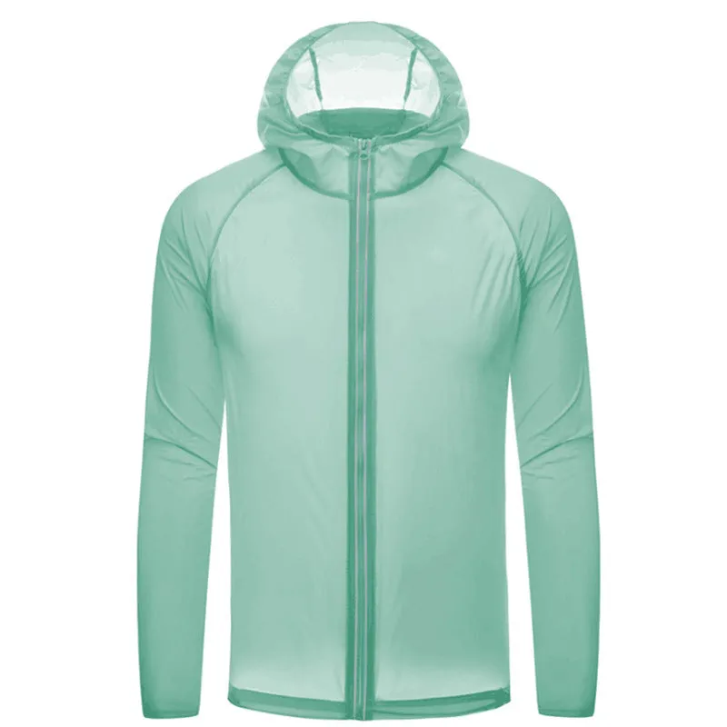 Sun protection shell jacket for women and men in solid colour, hooded nylon quick-dry waterproof windproof reflective outdoor coat