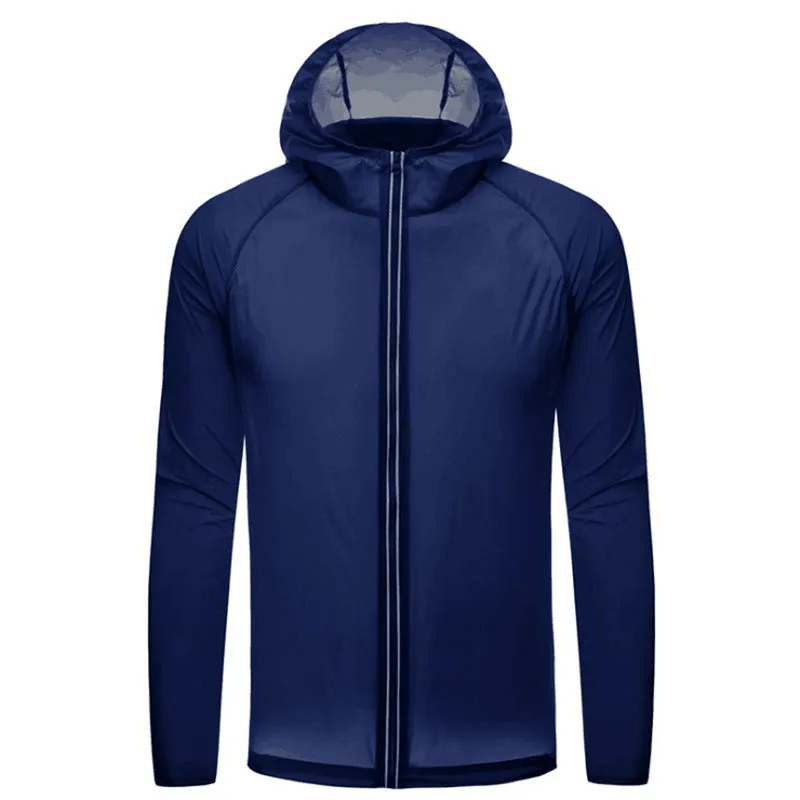Sun protection shell jacket for women and men in solid colour, hooded nylon quick-dry waterproof windproof reflective outdoor coat