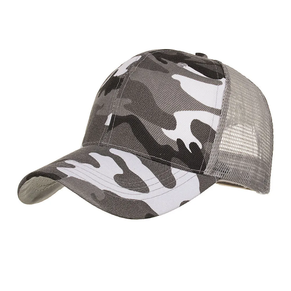 Cotton camouflage mesh baseball cap for men with lengthened brim in Army Green