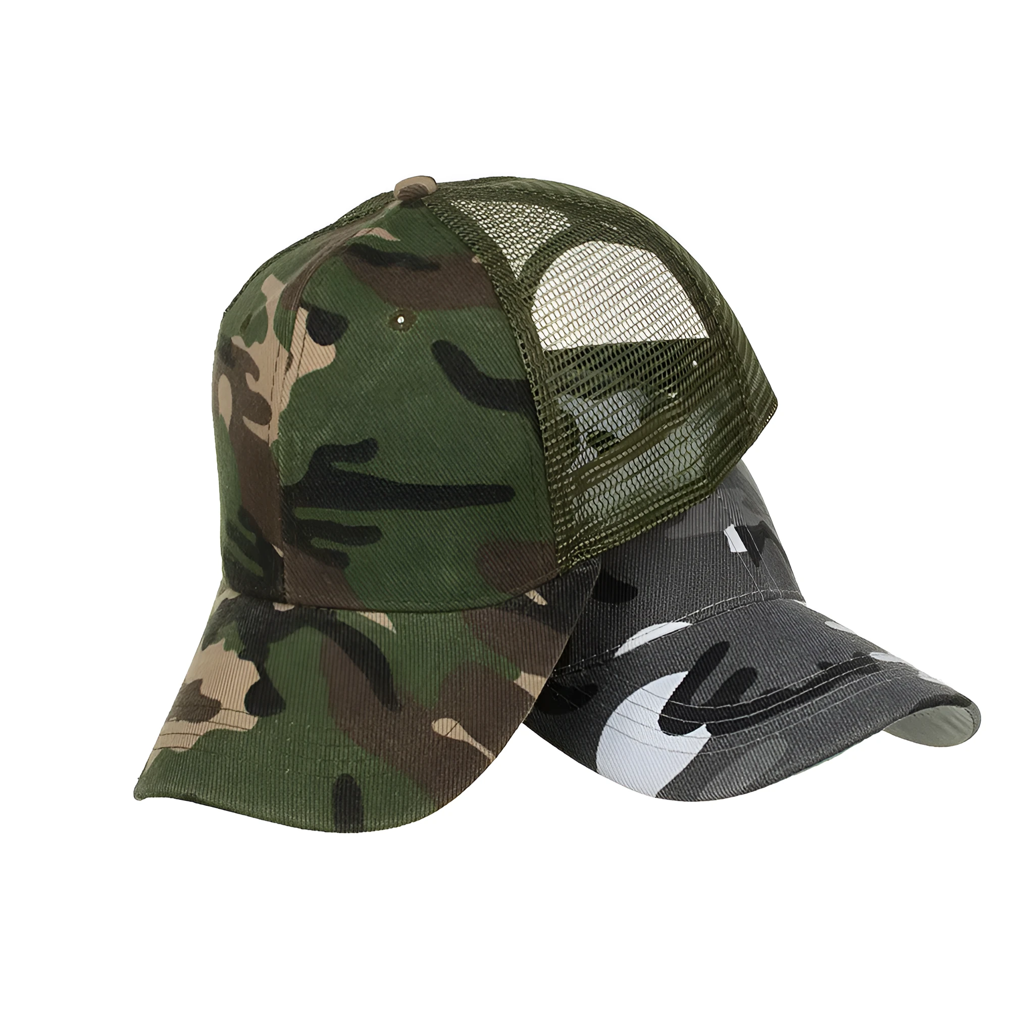 Cotton camouflage mesh baseball cap for men with lengthened brim in Army Green