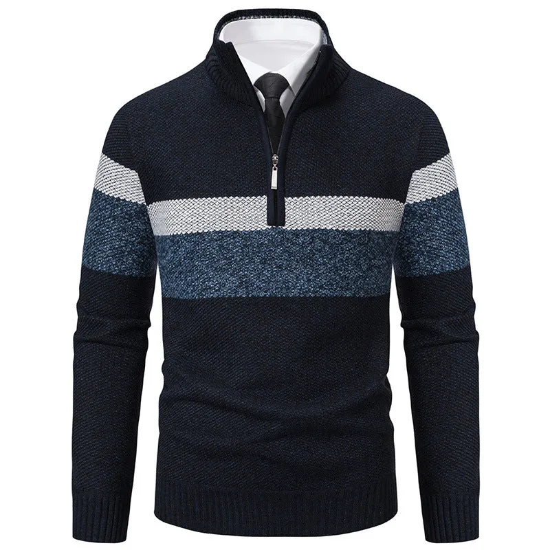 Stand-collar warm knitted sweater pullover in 5029 purplish blue for plus size women