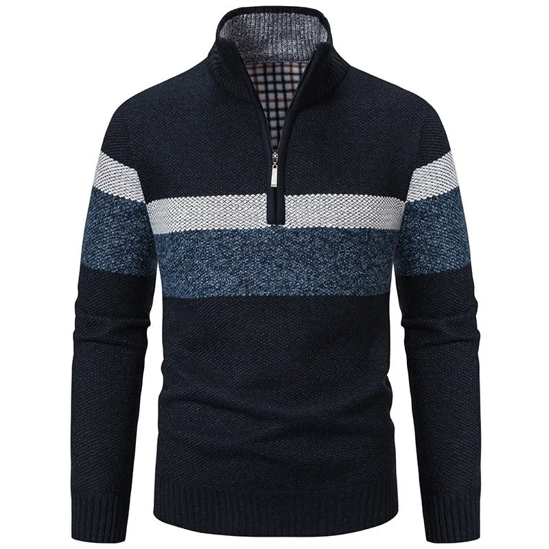 Stand-collar warm knitted sweater pullover in 5029 purplish blue for plus size women