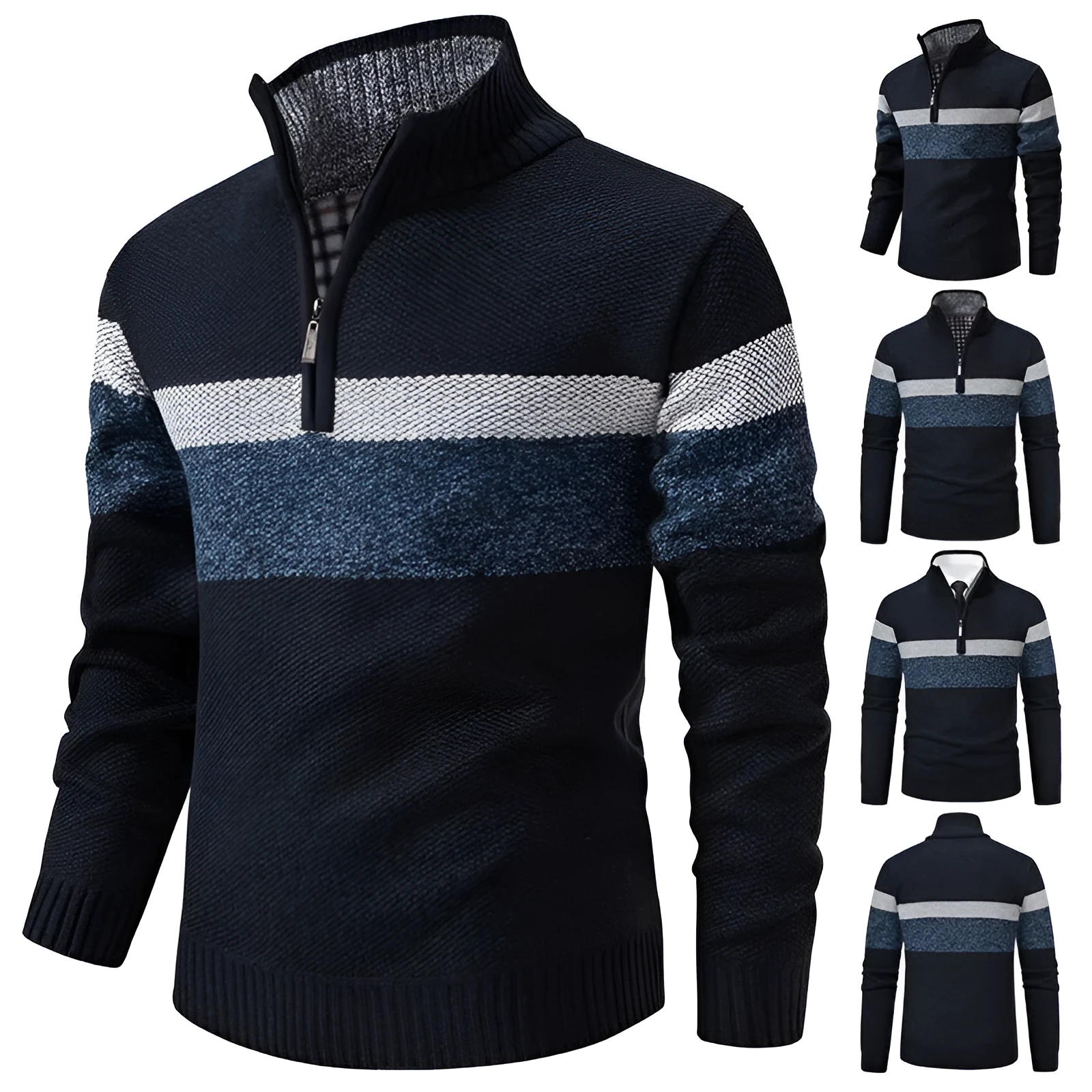 Stand-collar warm knitted sweater pullover in 5029 purplish blue for plus size women