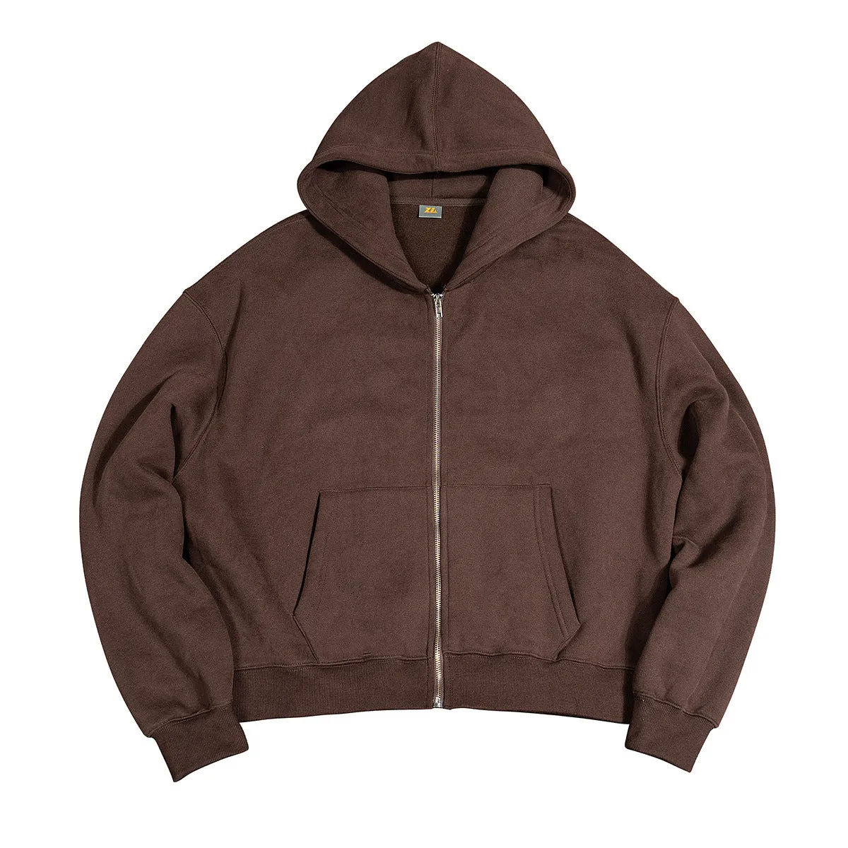 Men's loose fit solid colour casual hooded sweatshirt in black with long sleeves and cardigan style front