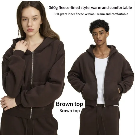 Men's loose fit solid colour casual hooded sweatshirt in black with long sleeves and cardigan style front