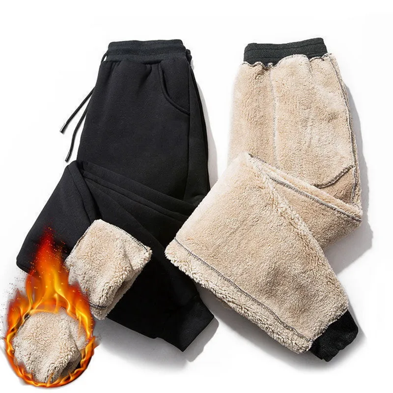 Black fleece lined straight leg trousers for men and women with drawstring waist, available in sizes M-5XL