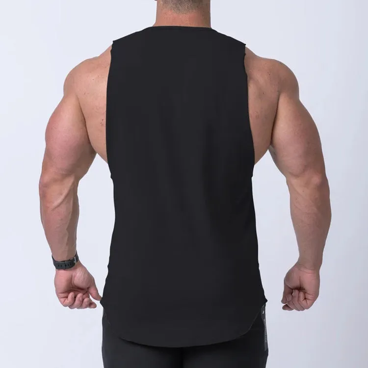 Men's cotton sleeveless fitness vest in white for training or basketball